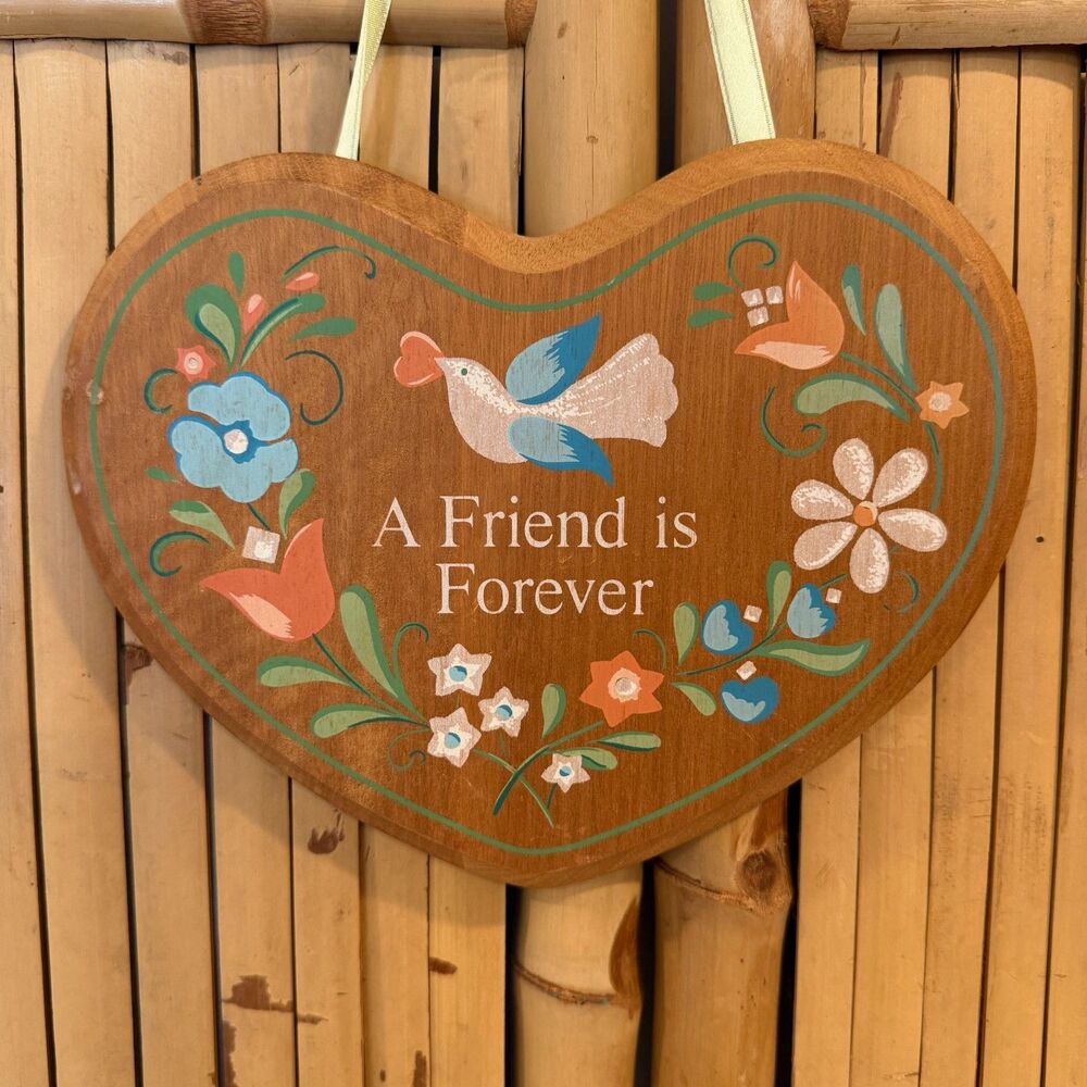 Vintage Cottagecore Wooden Heart Wall Hanging A Friend Is Forever Folk Art Decor